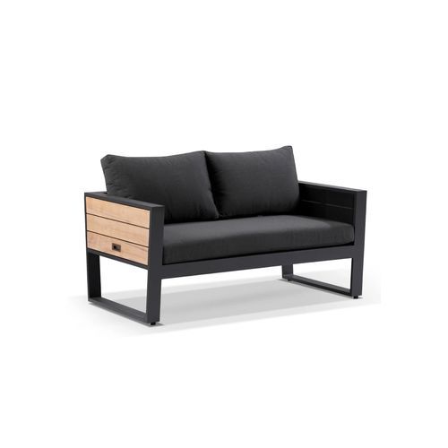 Corfu 2 Seater Outdoor Aluminium & Teak Charcoal Sofa