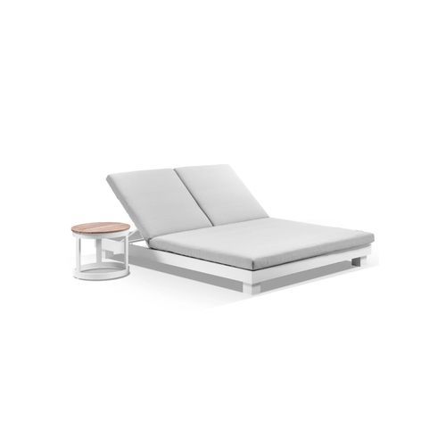 Santorini Double Sun Lounge & Side Table | White/Grey