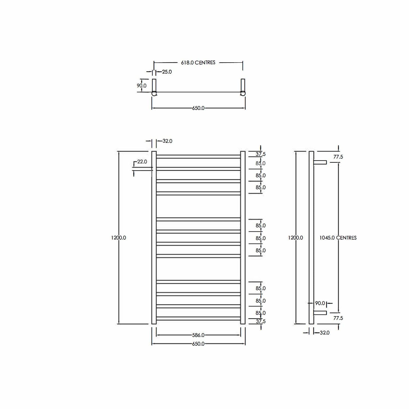 Round Heated Towel Ladders 1200x650mm