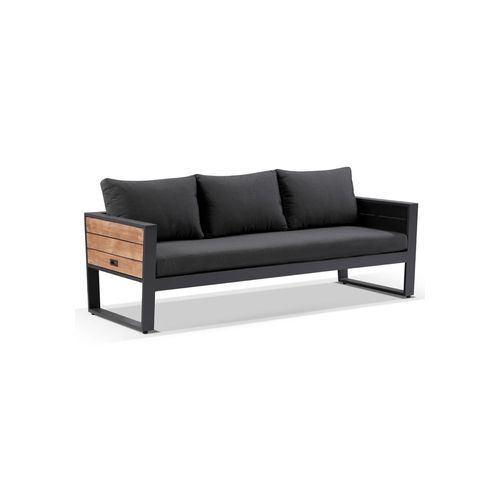 Corfu 3 Seater Outdoor Aluminium & Teak Charcoal Sofa