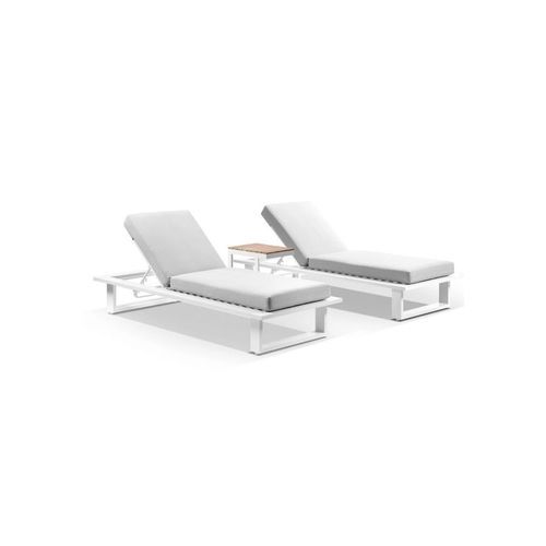 Arcadia Sun Lounge Set In White W/ Slide Under Side Table