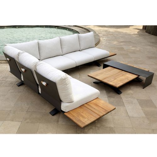 Venice Aluminium Corner Lounge with Timber Side Tables
