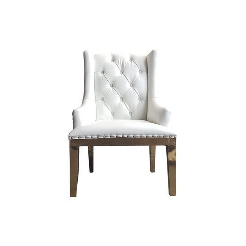 The Empire White Leather and Polished Brass Chair