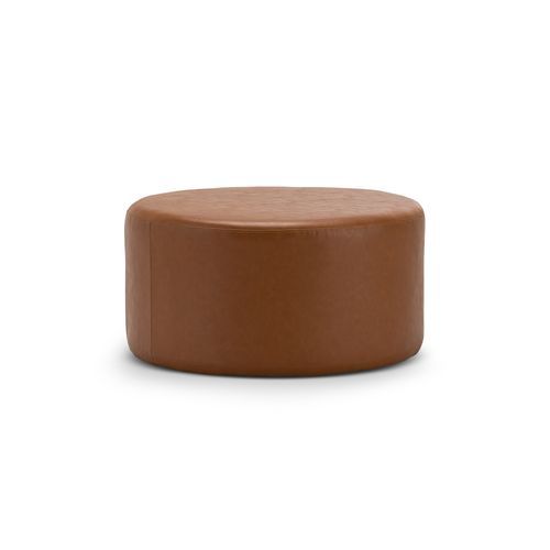 Halle Medium Round Vegan Leather Ottoman | Whiskey Tan