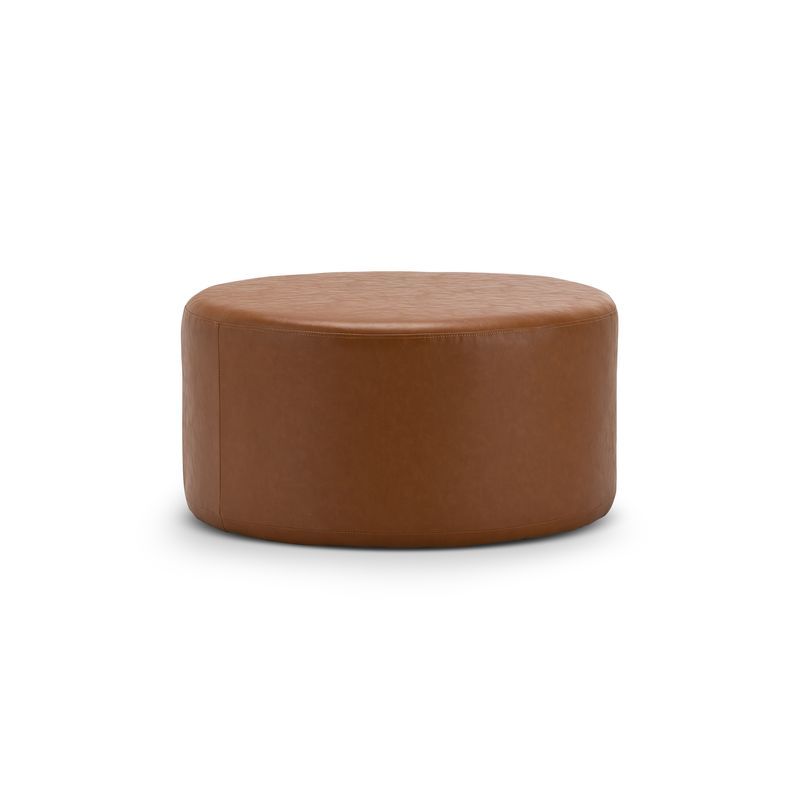 Halle Medium Round Vegan Leather Ottoman | Whiskey Tan