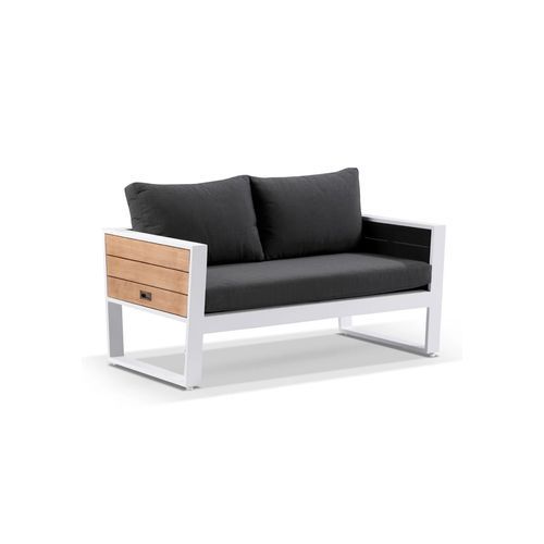 Corfu 2 Seater Outdoor Aluminium & Teak White Lounge