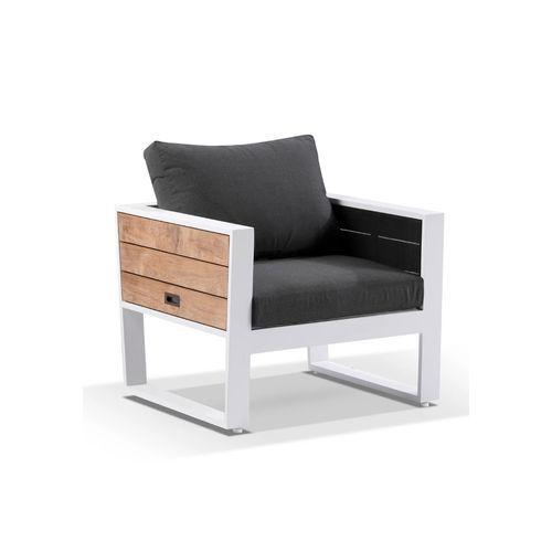 Corfu 1 Seater Outdoor Aluminium & Teak White Lounge