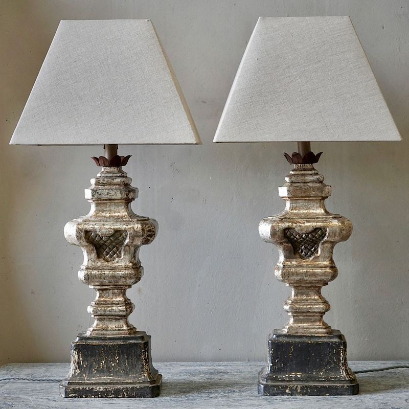 Large Italian Carved & Silvered Lamp