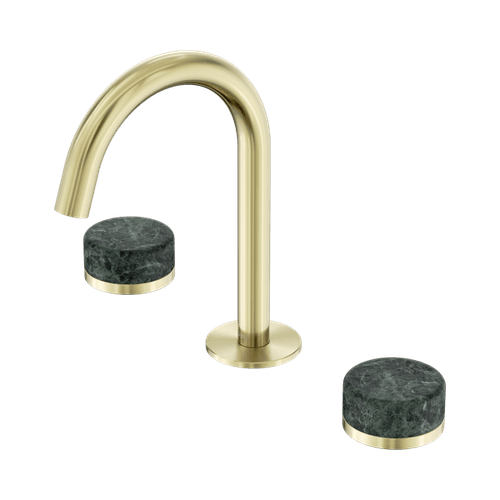 Serenity Basin Set Arc Spout With Verde Alpi Handle Brushed Gold