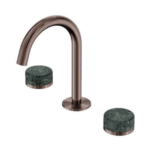Serenity Basin Set Arc Spout With Verde Alpi Handle Brushed Bronze