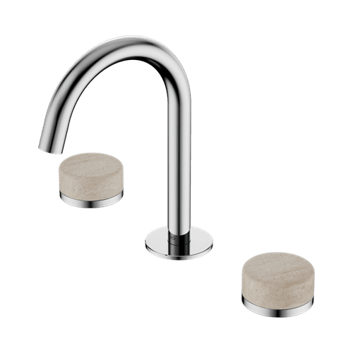Serenity Basin Set Arc Spout With Rome Travertine Handle Chrome