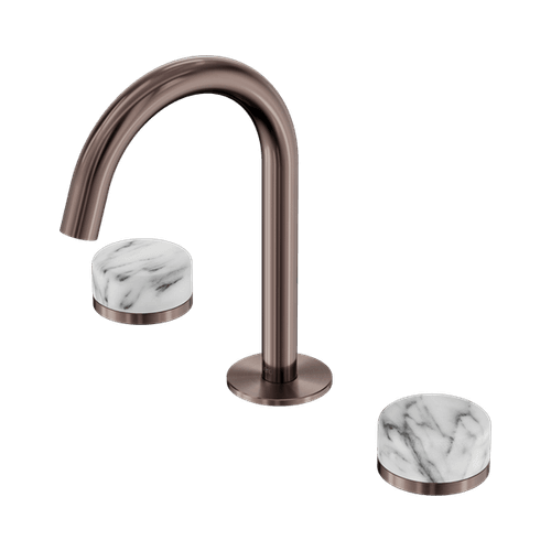 Serenity Basin Set Arc Spout With Arabescato Corchia Handle Brushed Bronze