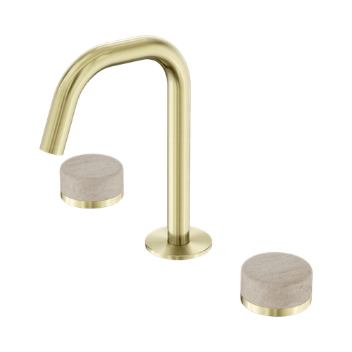 Serenity Basin Set Edge Spout With Rome Travertine Handle Brushed Gold