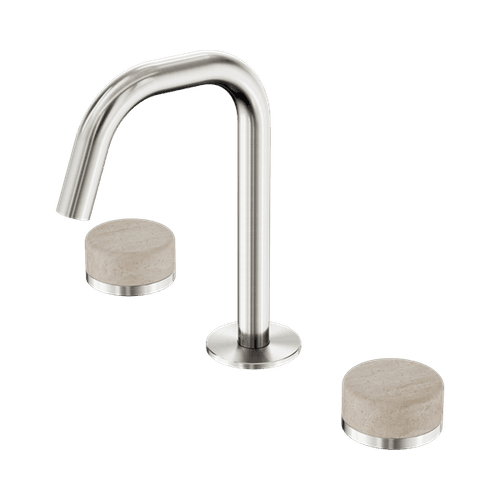 Serenity Basin Set Edge Spout With Rome Travertine Handle Brushed Nickel