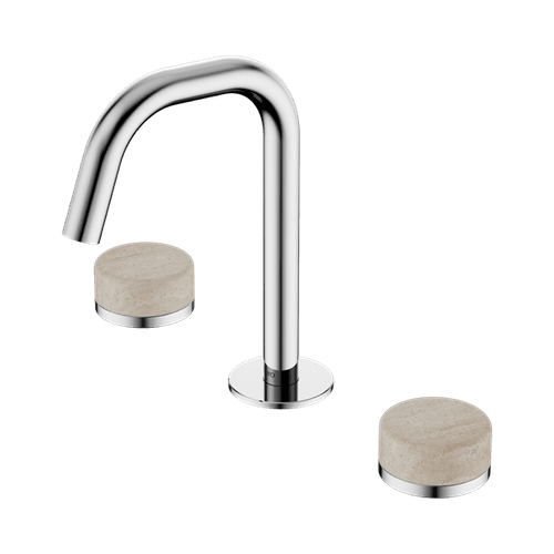 Serenity Basin Set Edge Spout With Rome Travertine Handle Chrome