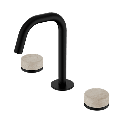 Serenity Basin Set Edge Spout With Rome Travertine Handle Matte Black