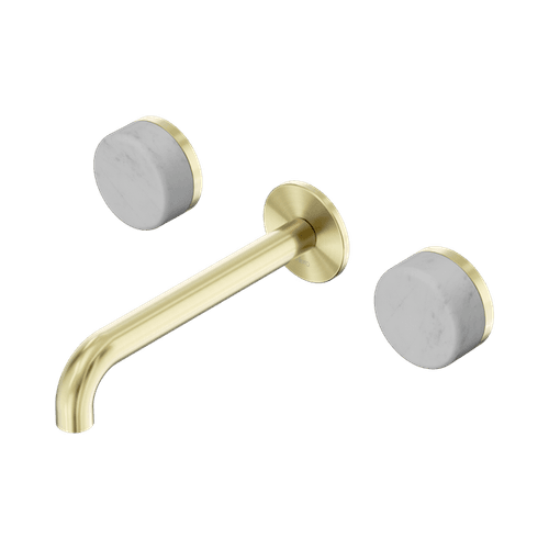 Serenity Wall Basin Set 220mm Spout With Carrara Handle Brushed Gold