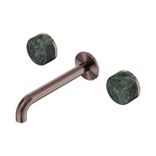 Serenity Wall Basin Set 185mm Spout With Verde Alpi Handle Brushed Bronze