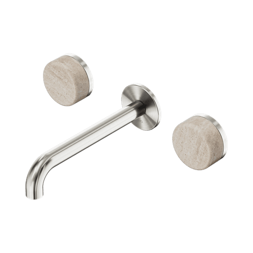 Serenity Wall Basin Set 160mm Spout With Rome Travertine Handle Brushed Nickel