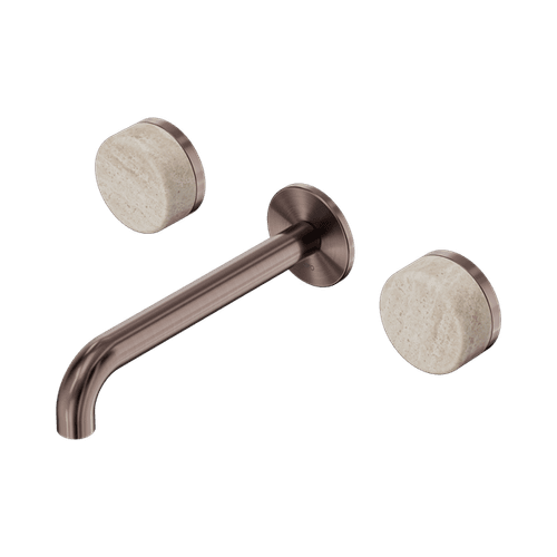Serenity Wall Basin Set 160mm Spout With Rome Travertine Handle Brushed Bronze