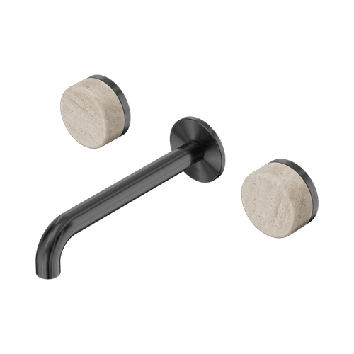 Serenity Wall Basin Set 185mm Spout With Rome Travertine Handle Gun Metal