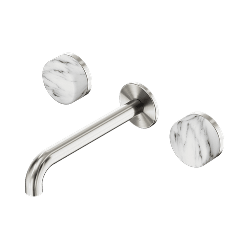Serenity Wall Basin Set 185mm Spout With Arabescato Corchia Handle Brushed Nickel