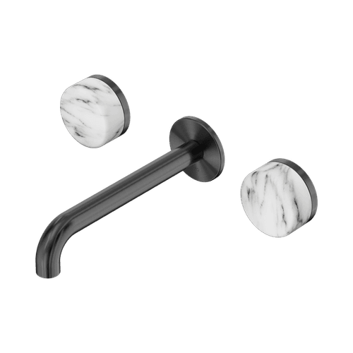 Serenity Wall Basin Set 160mm Spout With Arabescato Corchia Handle Gun Metal