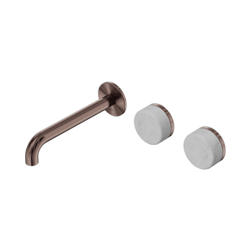 Serenity Wall Basin Set 220mm Offset Spout With Carrara Handle Brushed Bronze