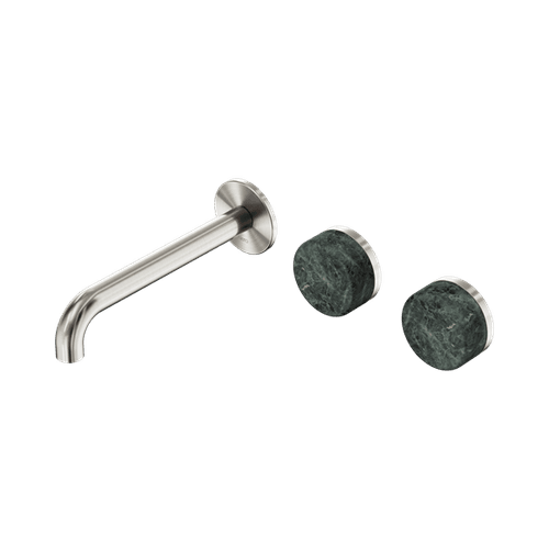 Serenity Wall Basin Set 220mm Offset Spout With Verde Alpi Handle Brushed Nickel