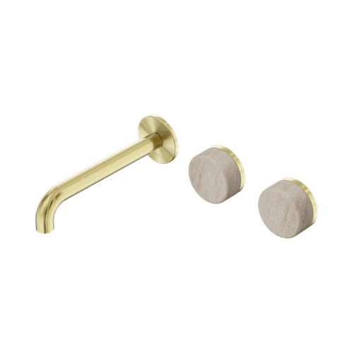 Serenity Wall Basin Set 185mm Offset Spout With Rome Travertine Handle Brushed Gold