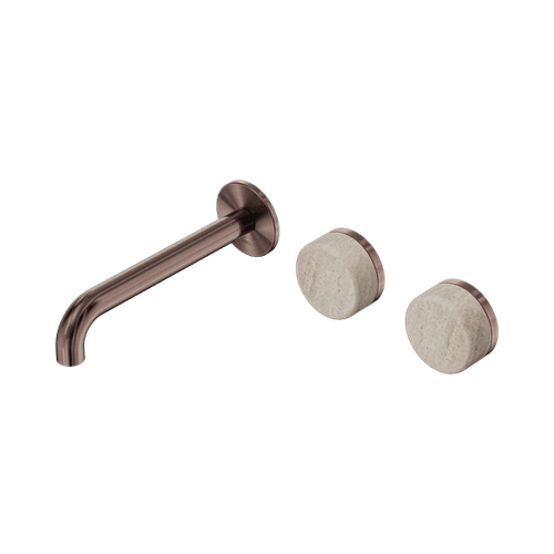 Serenity Wall Basin Set 185mm Offset Spout With Rome Travertine Handle Brushed Bronze