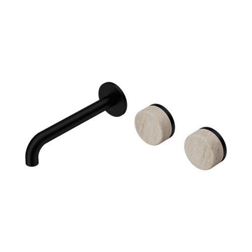 Serenity Wall Basin Set 185mm Offset Spout With Rome Travertine Handle Matte Black