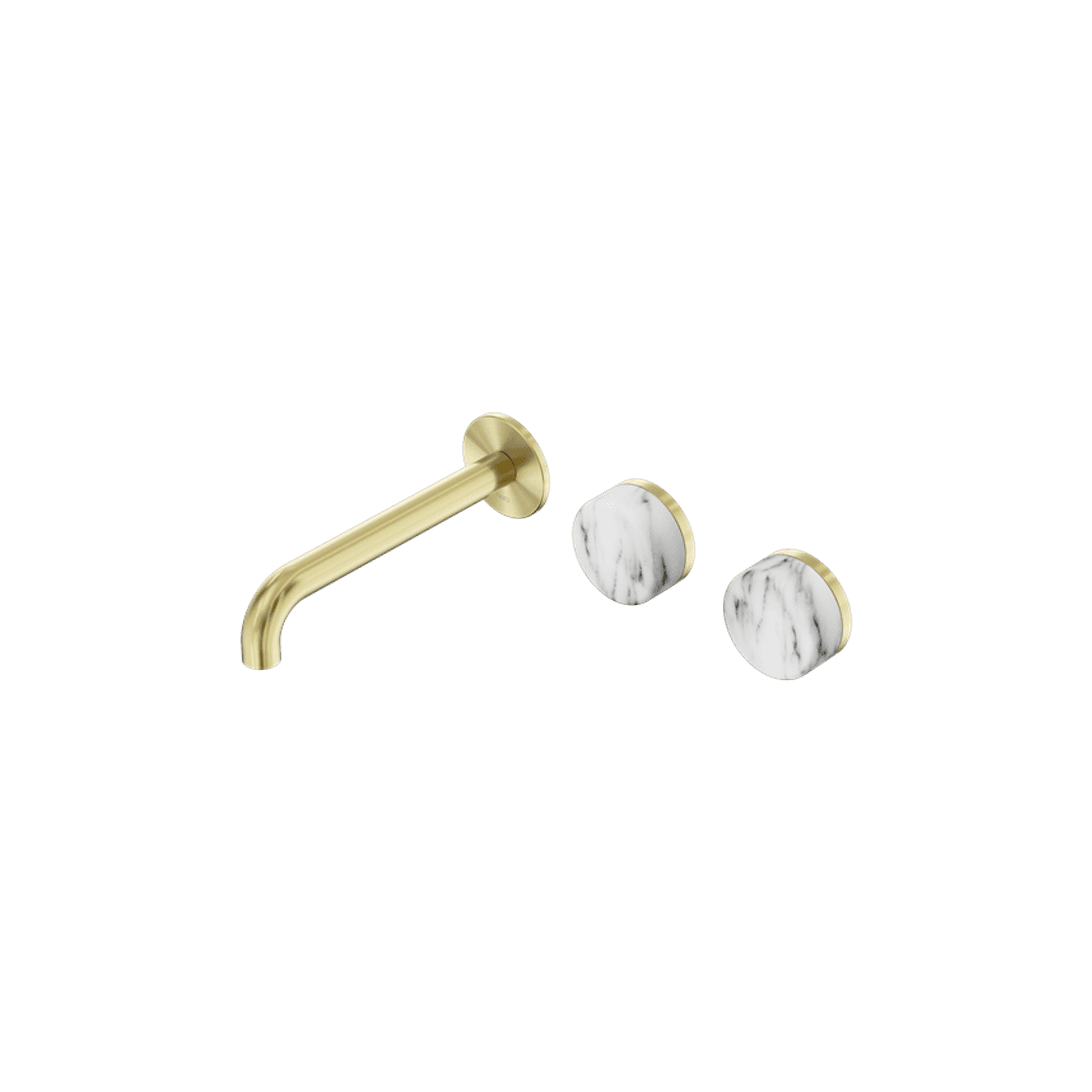 Serenity Wall Basin Set 185mm Offset Spout With Arabescato Corchia Handle Brushed Gold