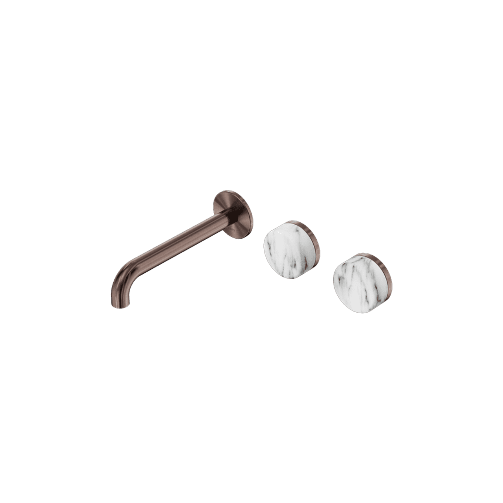 Serenity Wall Basin Set 160mm Offset Spout With Arabescato Corchia Handle Brushed Bronze