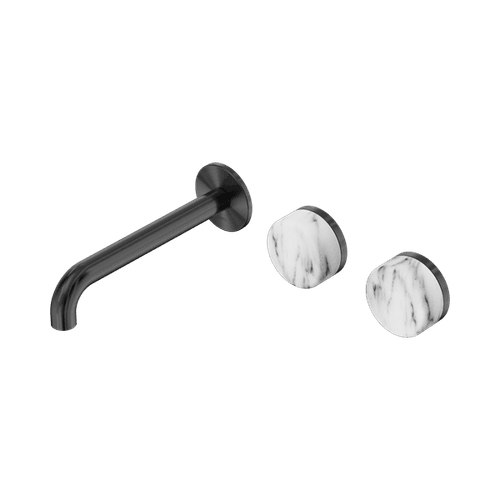 Serenity Wall Basin Set 185mm Offset Spout With Arabescato Corchia Handle Gun Metal