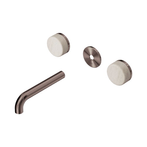 Serenity Wall Basin 160mm Spout + Rome Travertine Handle Brushed Bronze