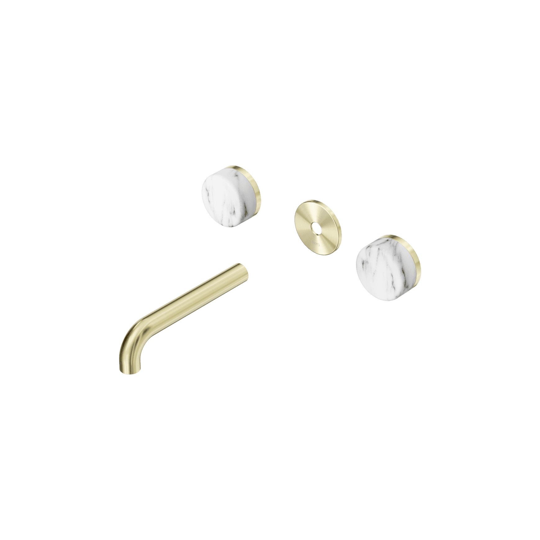 Serenity Wall Basin 160mm Spout + Arabescato Corchia Handle Brushed Gold