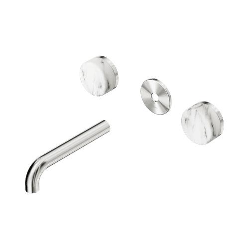 Serenity Wall Basin 160mm Spout + Arabescato Corchia Handle Brushed Nickel