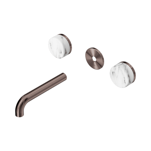 Serenity Wall Basin 160mm Spout + Arabescato Corchia Handle Brushed Bronze