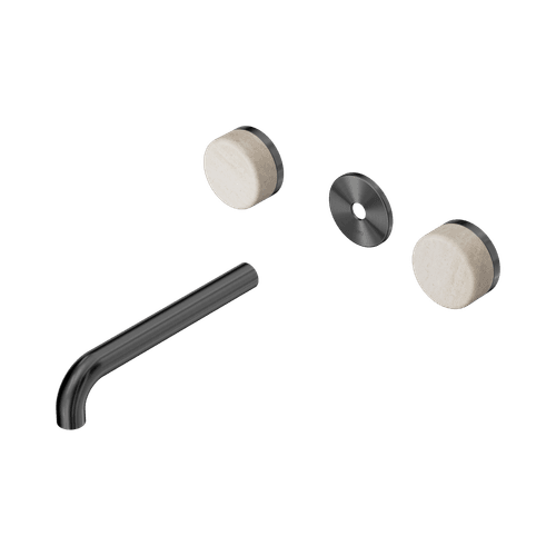 Serenity Wall Basin 185mm Spout + Rome Travertine Handle Gun Metal