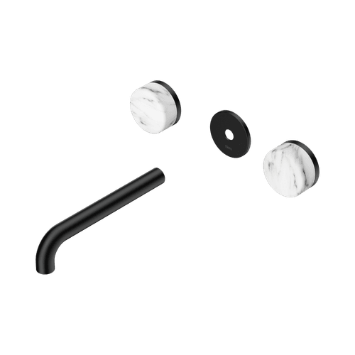 Serenity Wall Basin 185mm Spout + Arabescato Corchia Handle Matte Black