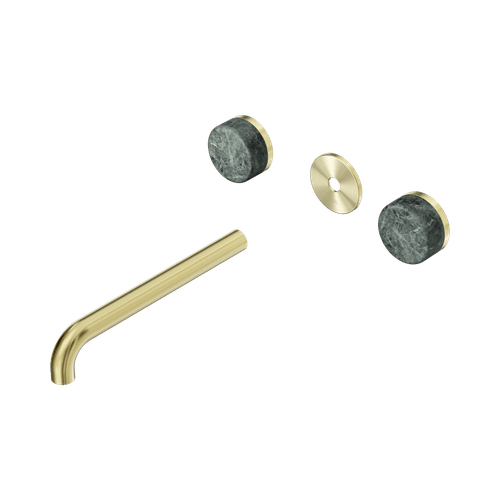 Serenity Wall Basin 220mm Spout + Verde Alpi Handle Brushed Gold