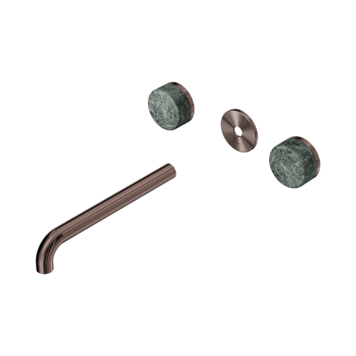 Serenity Wall Basin 220mm Spout + Verde Alpi Handle Brushed Bronze