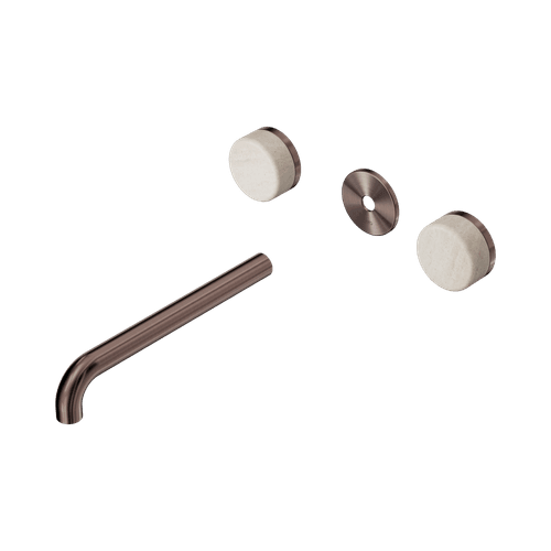 Serenity Wall Basin 220mm Spout + Rome Travertine Handle Brushed Bronze