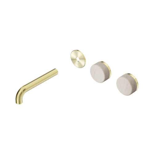 Serenity Wall Basin 160mm Offspout + Rome Travertine Handle Brushed Gold