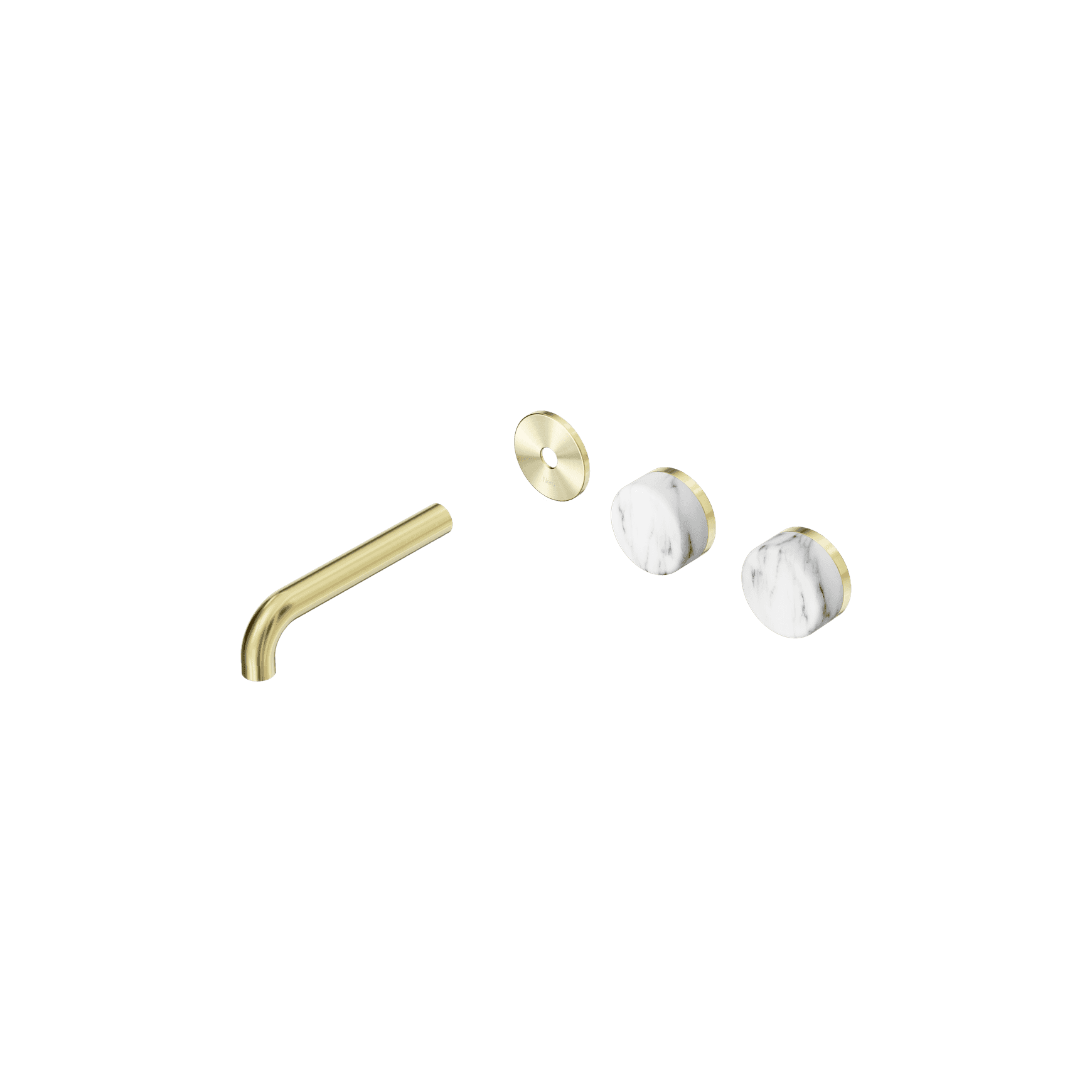 Serenity Wall Basin 160mm Offspout + Arabescato Corchia Handle Brushed Gold