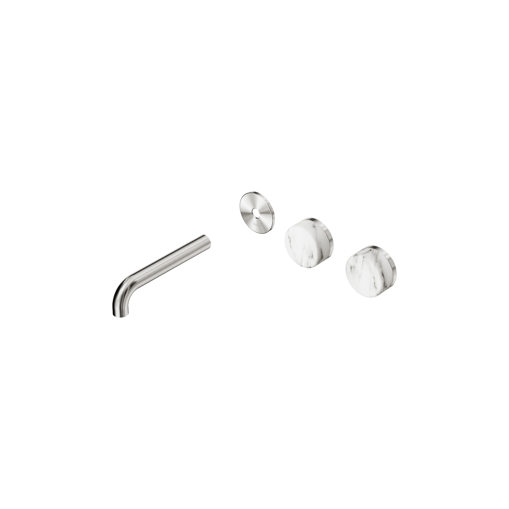 Serenity Wall Basin 160mm Offspout + Arabescato Corchia Handle Brushed Nickel