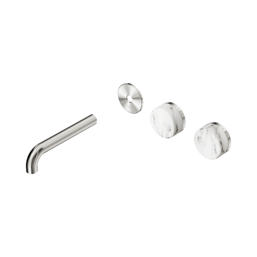 Serenity Wall Basin 160mm Offspout + Arabescato Corchia Handle Brushed Nickel