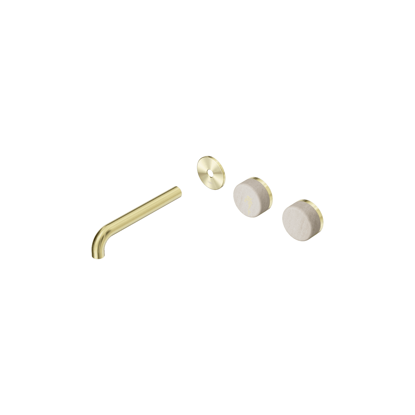 Serenity Wall Basin 185mm Offspout + Rome Travertine Handle Brushed Gold
