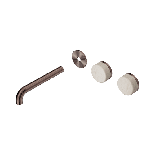 Serenity Wall Basin 185mm Offspout + Rome Travertine Handle Brushed Bronze